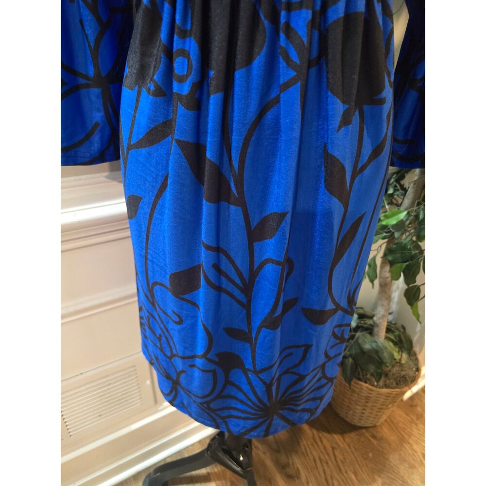 R&B Collection Midi Dress Women's 1X Blue Floral Casual Loose Fit Long Sleeves - Picture 5 of 11